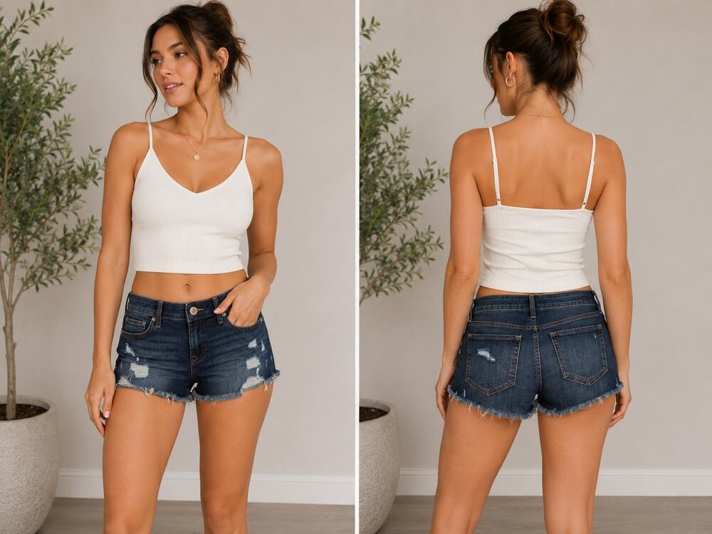 Express Jeans Shortie Low Rise Distressed Denim Shorts Size 8
